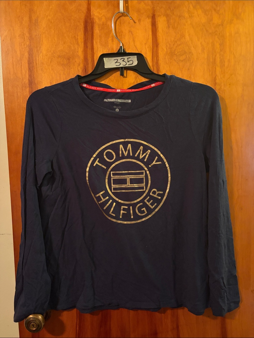 Tommy Hilfiger Navy Long-Sleeve Logo Shirt with Gold Emblem